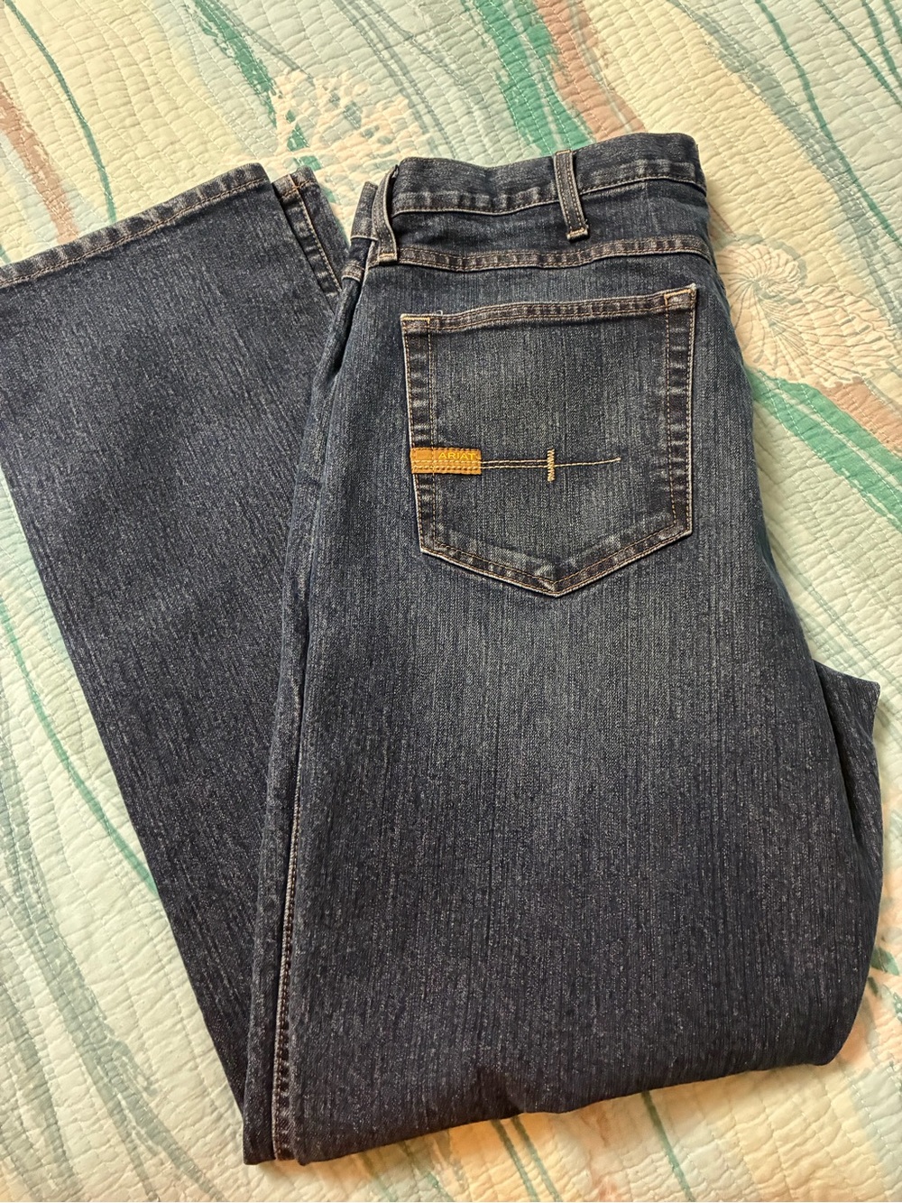 Ariat Men's Straight Dark Blue Jeans with Yellow Stitch Accent